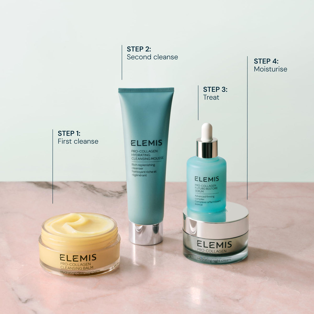 ELEMIS Pro-Collagen Hydrating Cleansing Mousse texture swirl shows rich consistency.