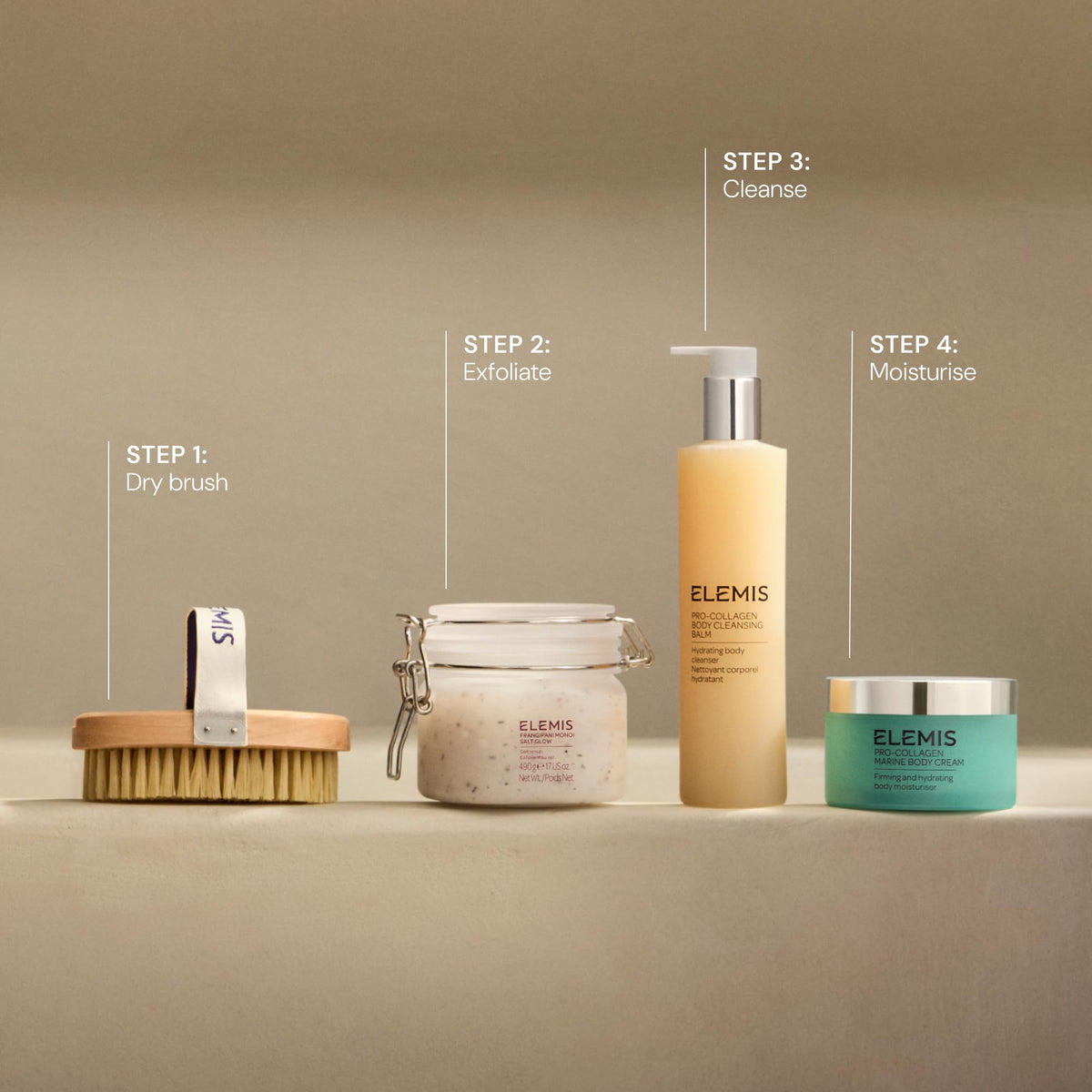 Premium packaging with Elemis branding signals luxury skincare.