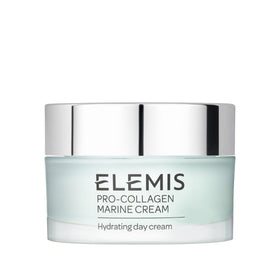 ELEMIS Pro-Collagen Marine Cream 30ml bottle close-up, premium anti-aging moisturizer for daily hydration.