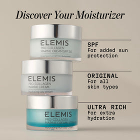ELEMIS Pro-Collagen Marine Cream 30ml marine-algae trio close-up, illustrating hydration and elasticity.