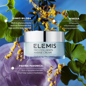 Elemis Pro-Collagen Marine Cream finish delivers silky-satin look for daily radiance.