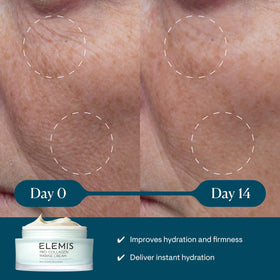 Elemis Pro-Collagen Marine Cream texture close-up reveals silky gel-cream finish for dry skin.