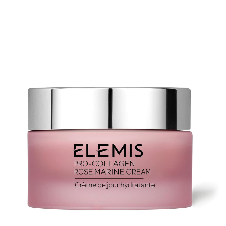 Elemis Pro-Collagen Rose Marine Cream jar shows luxurious texture for moisturized, petal-soft skin