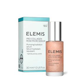 ELEMIS Pro-Collagen Rose Micro Serum bottle showcasing dual-phase hydration.
