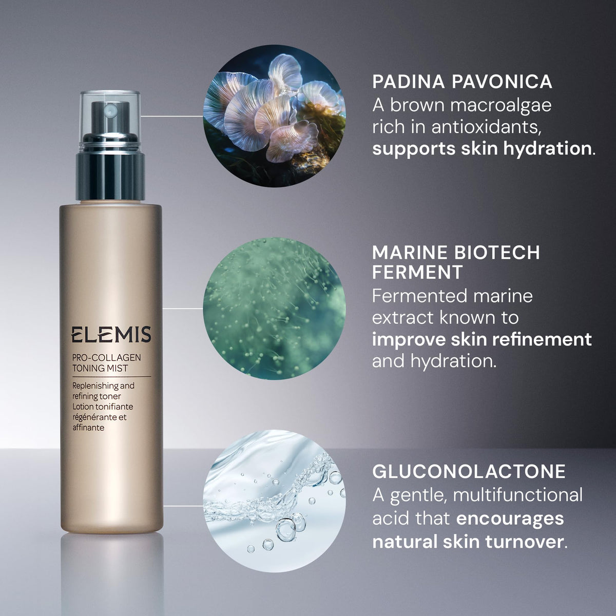Elemis Pro-Collagen Toning Mist in hand during morning routine
