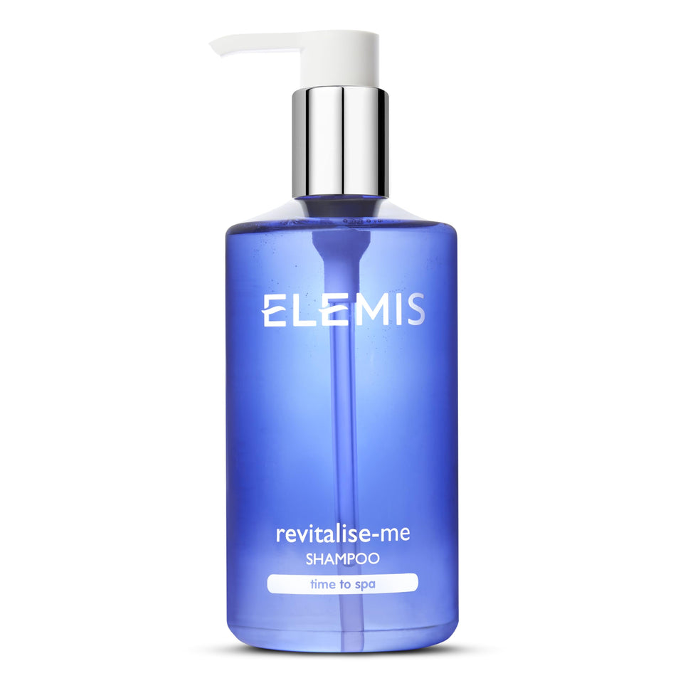Elemis Revitalize-Me Shampoo bottle with thyme-basil aroma for a refreshing cleanse.