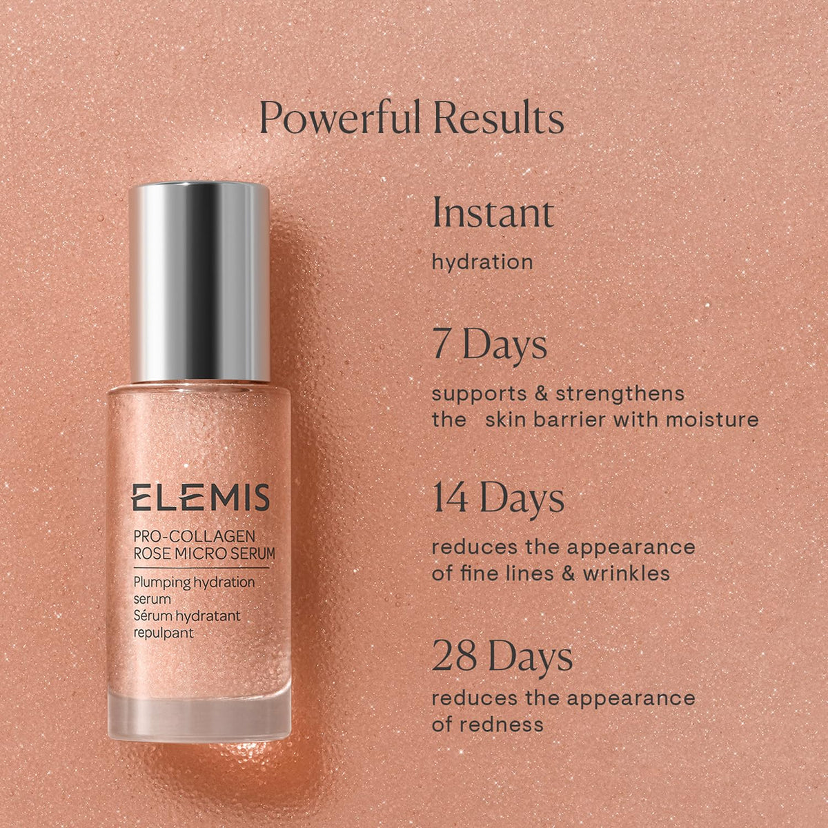 ELEMIS Pro-Collagen Rose Micro Serum rose droplets close-up highlighting hydration.