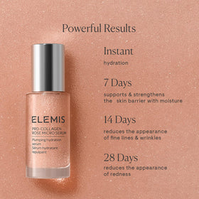 ELEMIS Pro-Collagen Rose Micro Serum rose droplets close-up highlighting hydration.