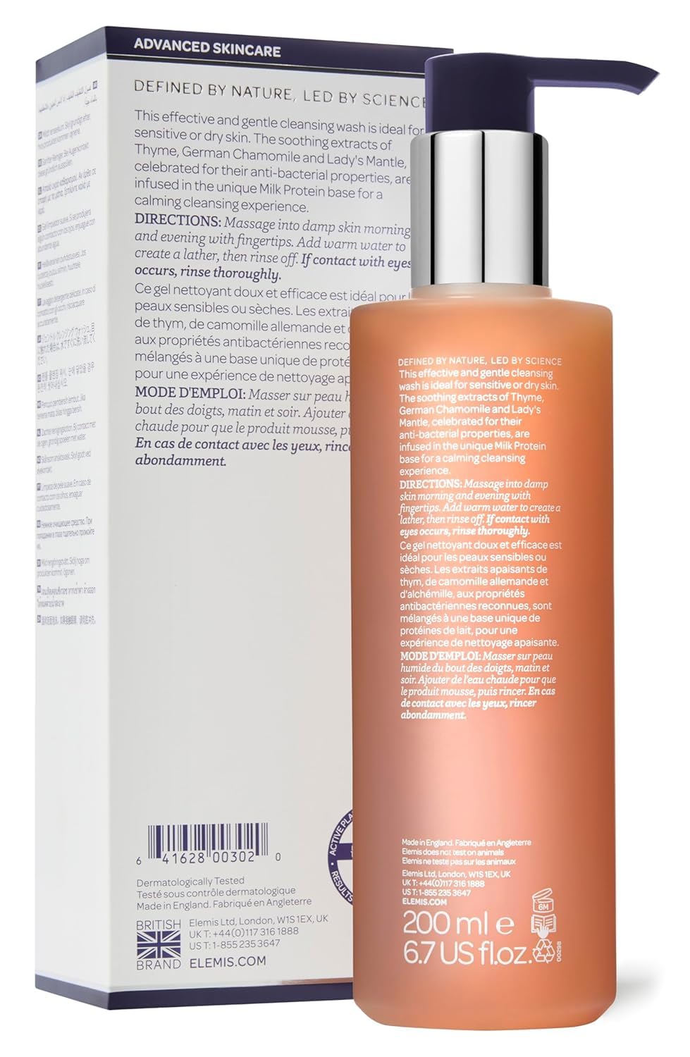 Elemis Sensitive Cleansing Wash ingredients thyme chamomile and lady's mantle for soothing aromas