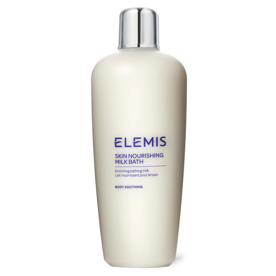 ELEMIS Skin Nourishing Milk Bath bottle front shows hydration for dry skin.