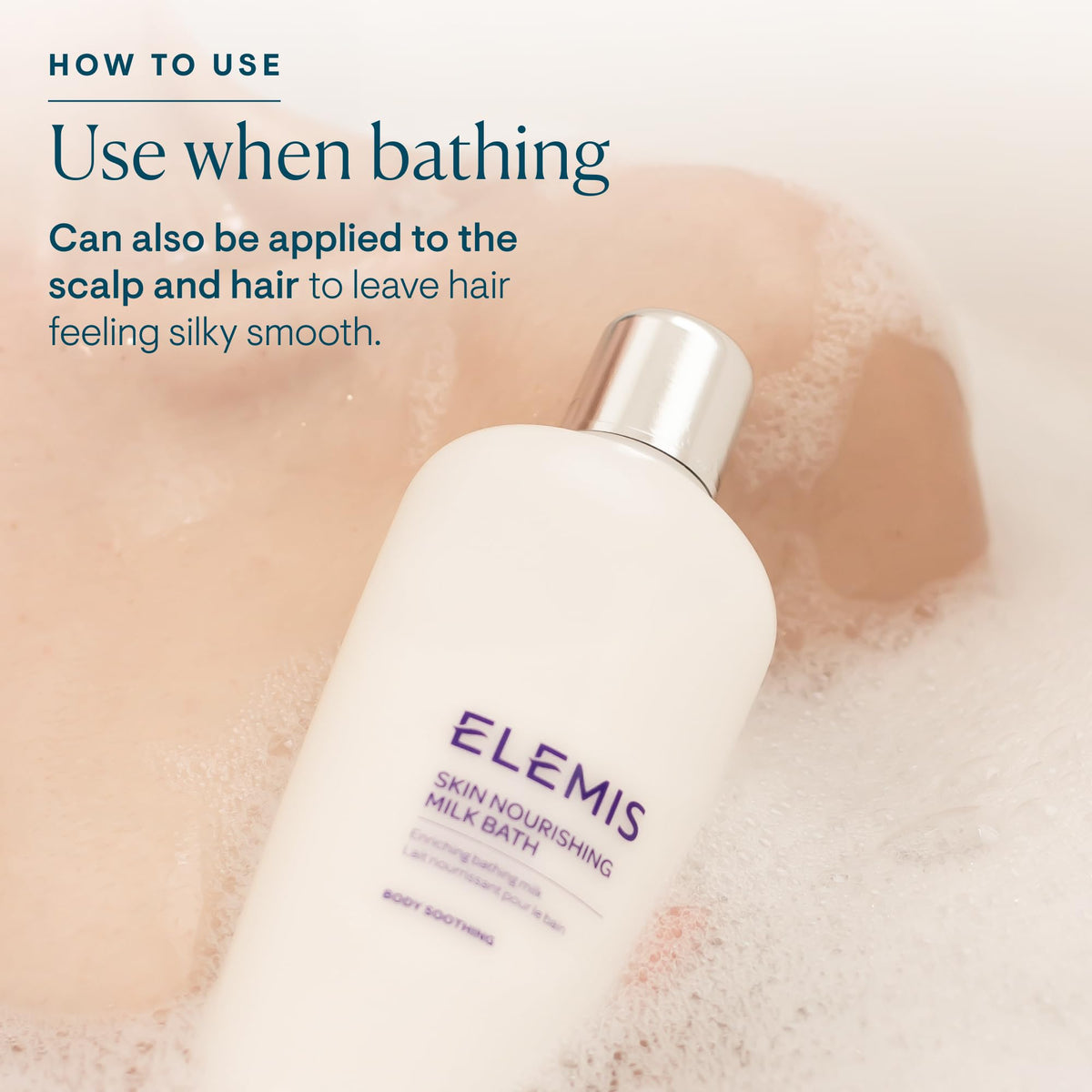 ELEMIS Skin Nourishing Milk Bath hydrated-skin close-up showcases softness.