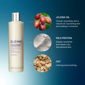Elemis Skin Nourishing Shower Cream lather massage on damp skin for cleansing