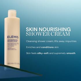 Elemis Skin Nourishing Shower Cream packaging box showing premium formulation