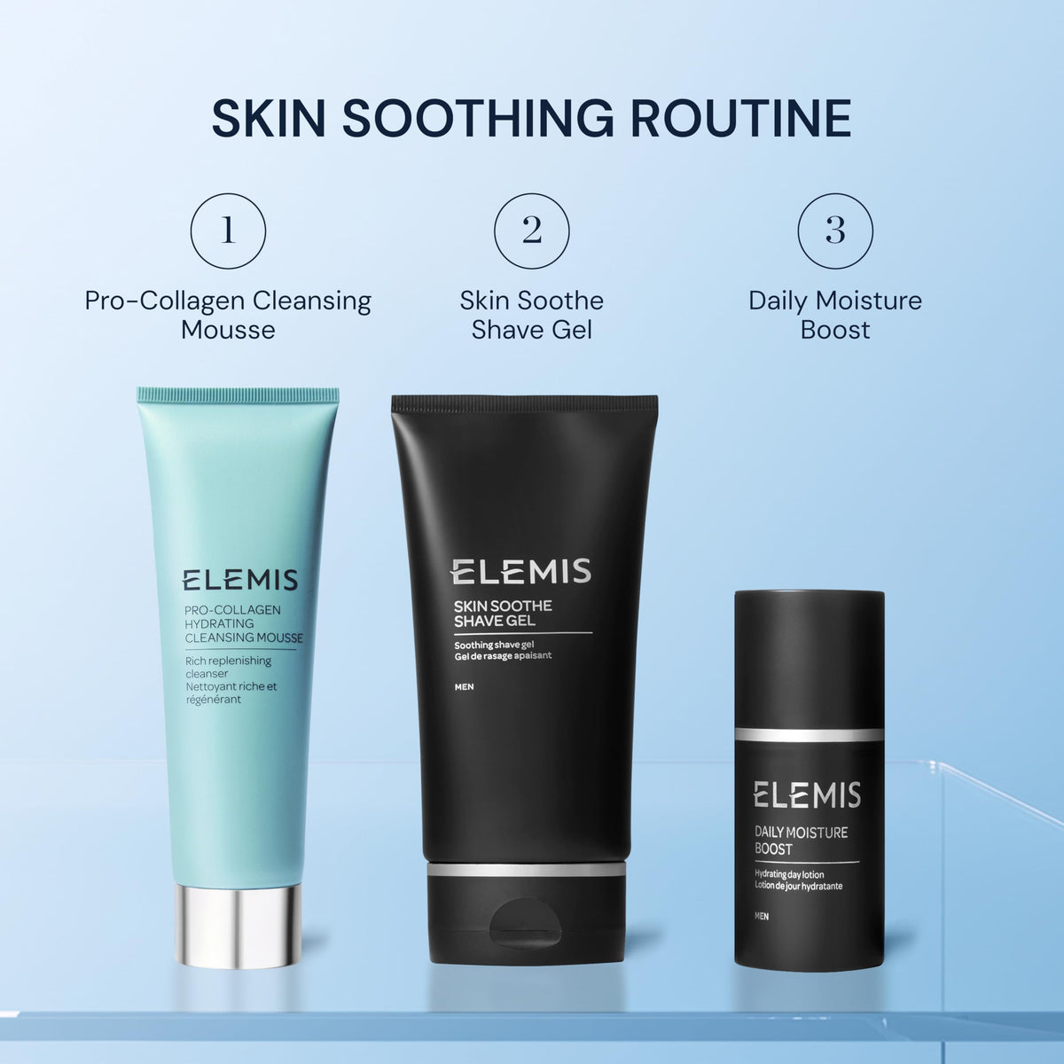 Elemis Skin Soothe Shave Gel promotes a refreshing shave ritual for men.