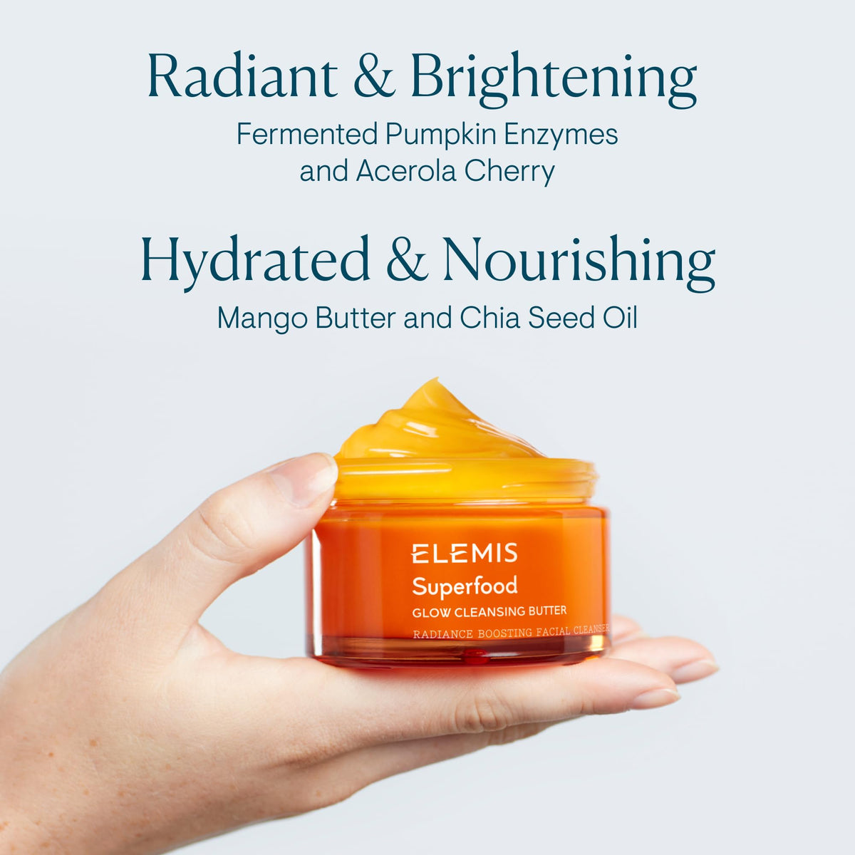 ELEMIS Superfood AHA Glow Butter on dry skin demonstrates an easy massage for soft, nourished skin.
