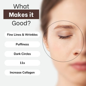Elensilia gold peptides eye care cream highlights anti-wrinkle potential around eyes.