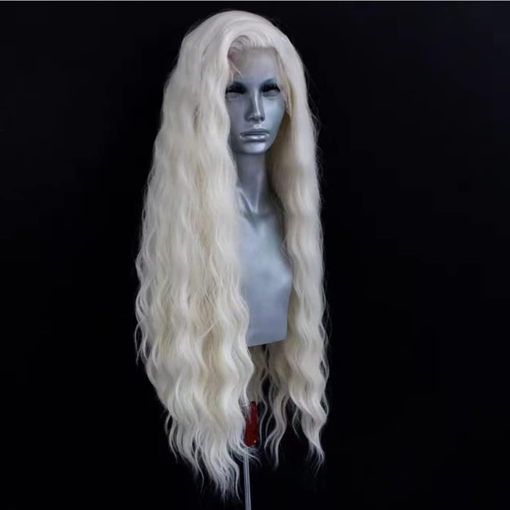 ELESTY 24-inch white blonde water-wave wig, dramatic length for styling versatility.