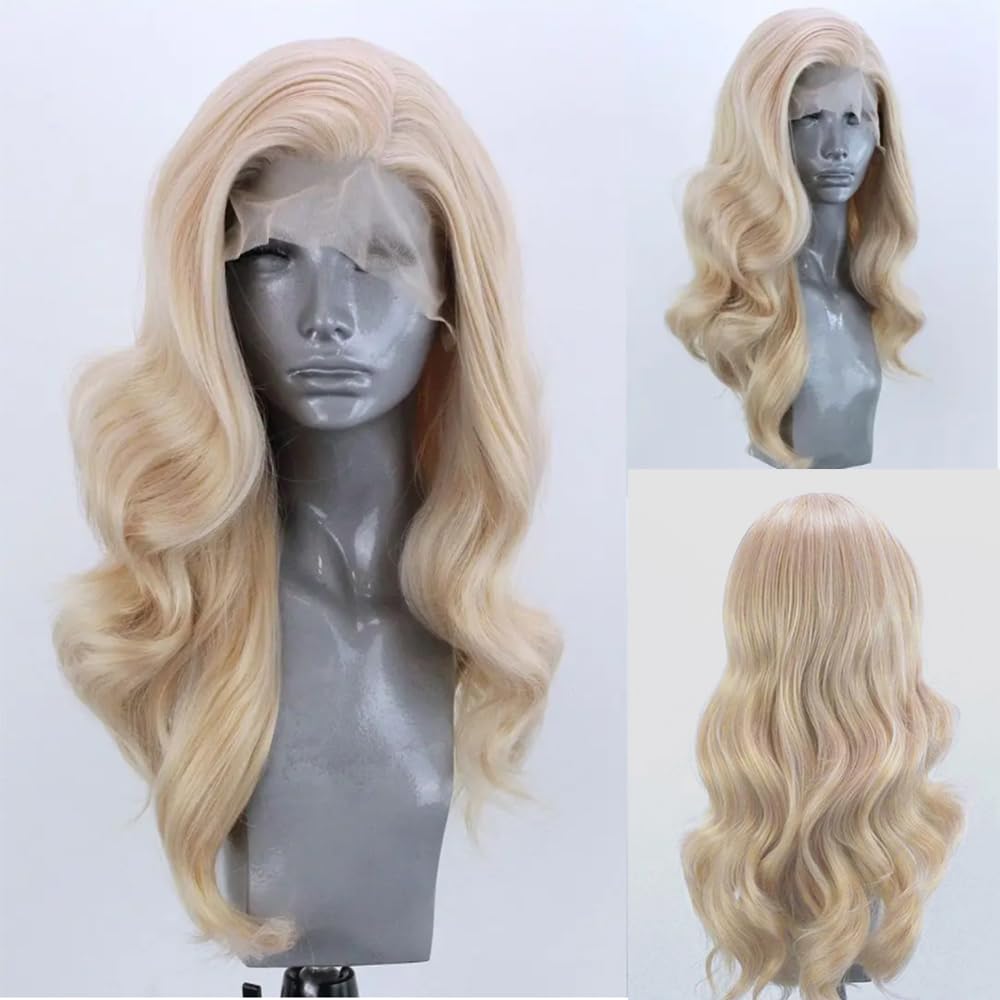 ELESTY long wavy blonde wig front view for daily wear and versatile styling