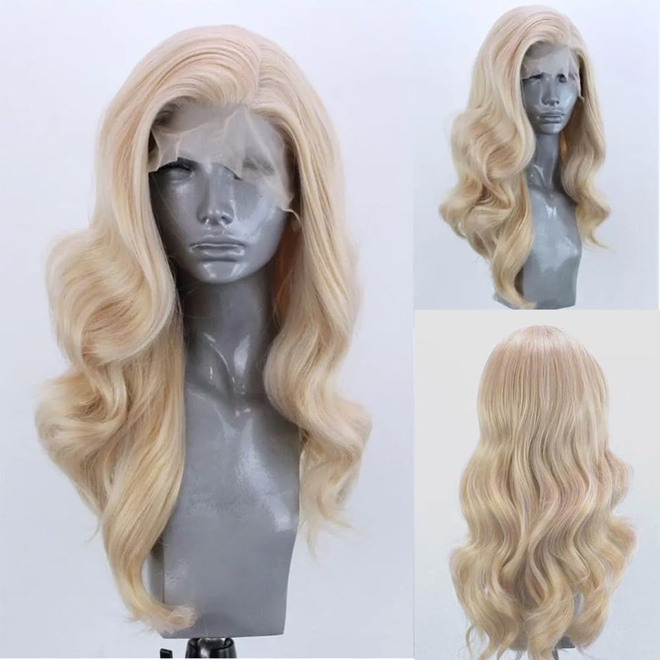 ELESTY long wavy blonde wig front view for daily wear and versatile styling