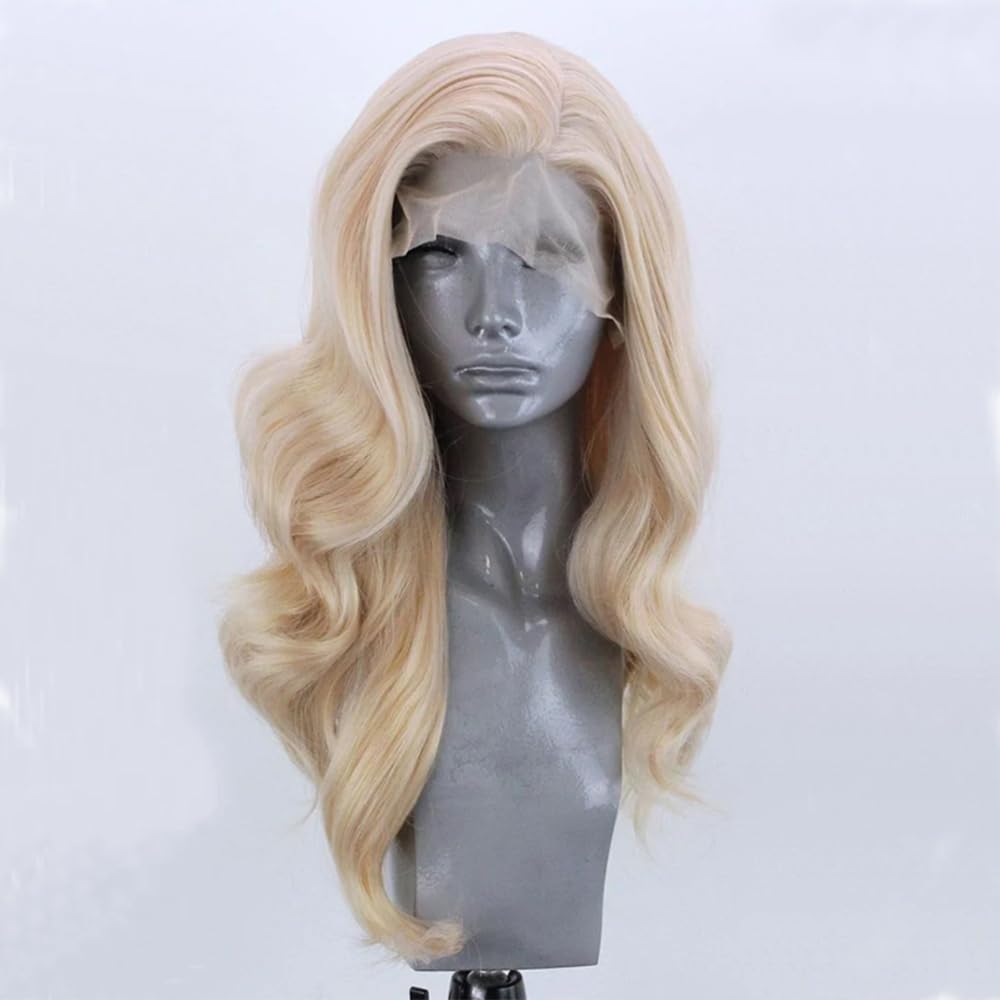 ELESTY long wavy blonde wig side view ideal for party looks