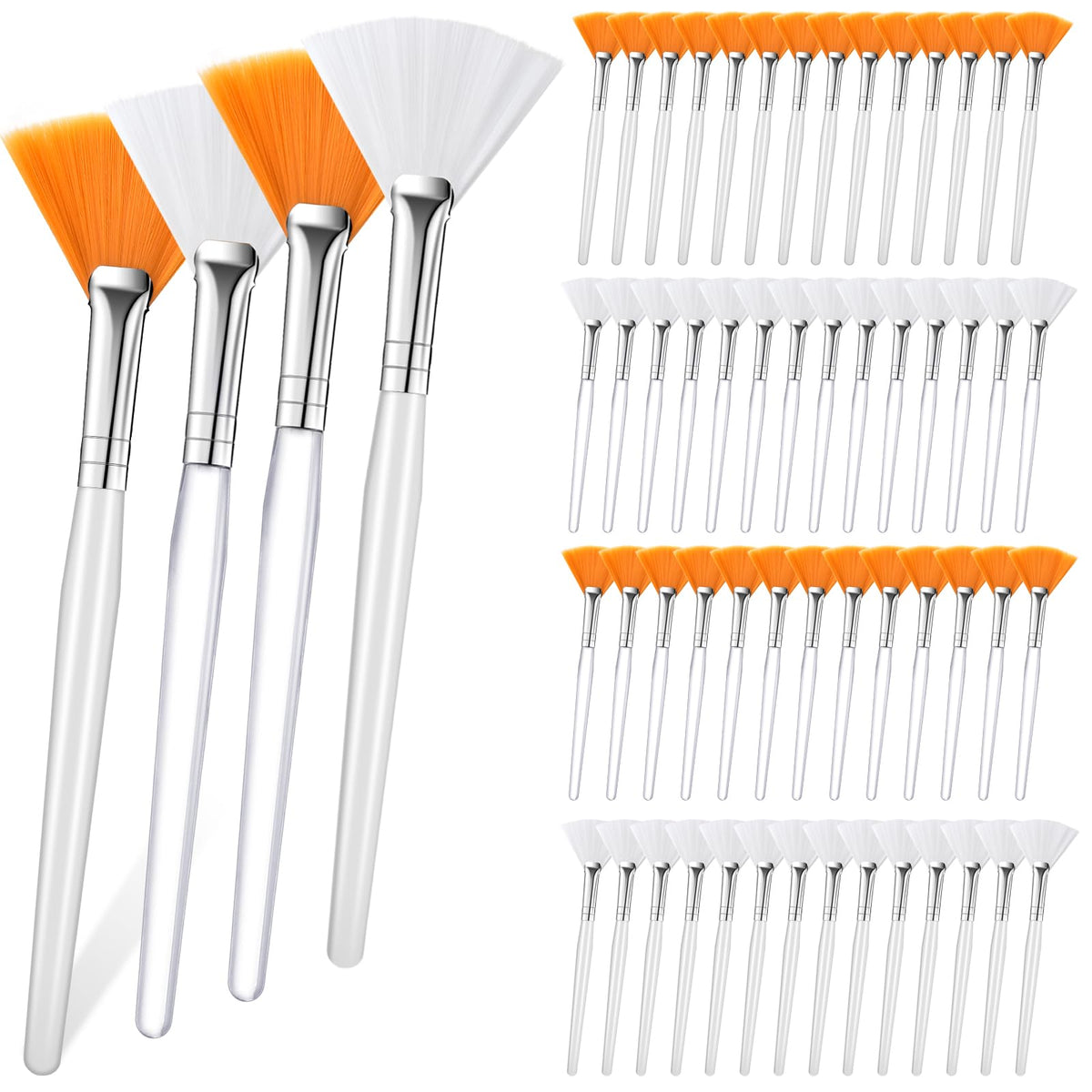 Elesunory 60-piece fan brush set in yellow and white for versatile facial applications.