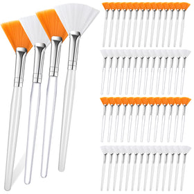 Elesunory 60-piece fan brush set in yellow and white for versatile facial applications.