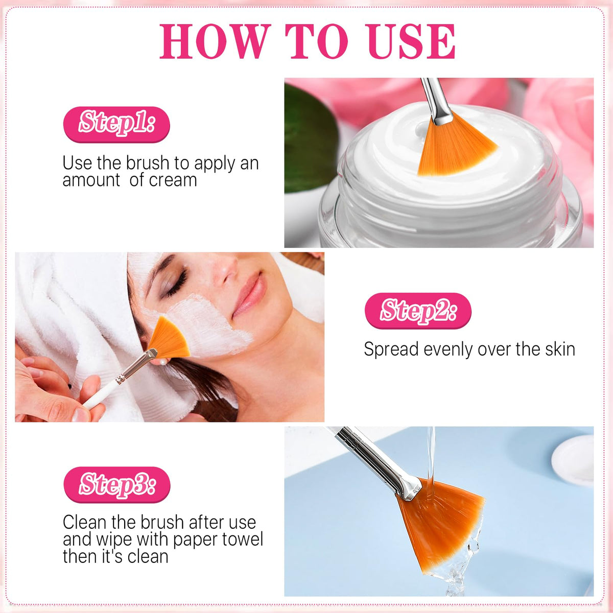 Elesunory brush used for mud or clay masks with broad, gentle contact.