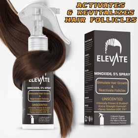 Elevate 5% Minoxidil spray dosing illustration for 1 ml usage.