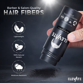 Elevate Hair Fibers application close-up demonstrating quick sprinkle technique