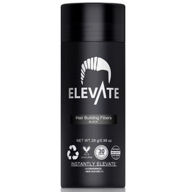Elevate Hair Fibers bottle showing natural keratin fibers for instant volume