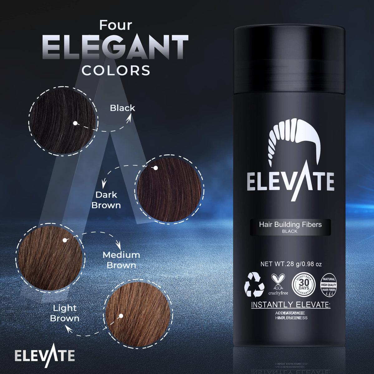 Elevate Hair Fibers close-up keratin fibers blending with natural hair