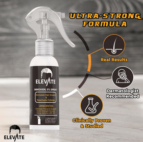 Elevate 5% Minoxidil spray nozzle close-up for precise application.