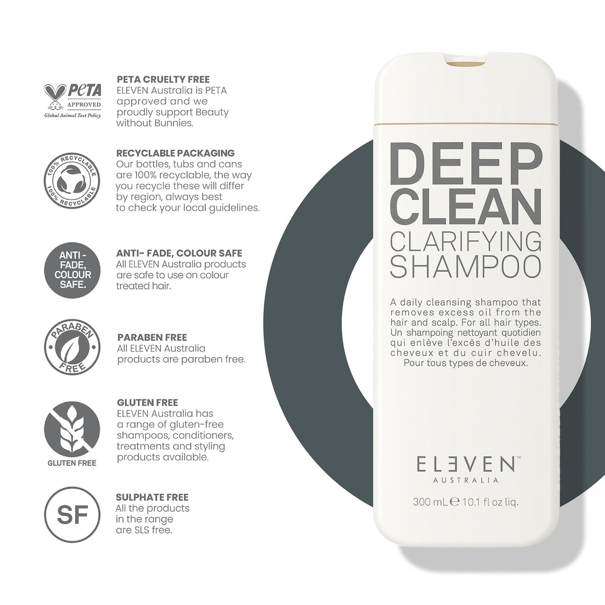 Finished ELEVEN AUSTRALIA Deep Clean Shampoo bottle ready for detox and regular use