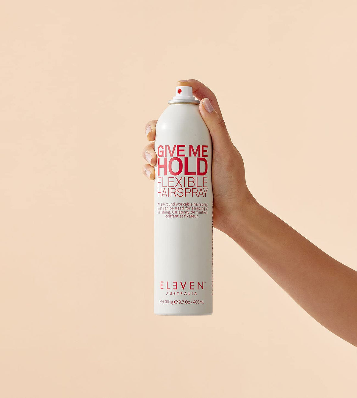 ELEVEN AUSTRALIA Give Me Hold hairspray mist enables quick rework and finish.