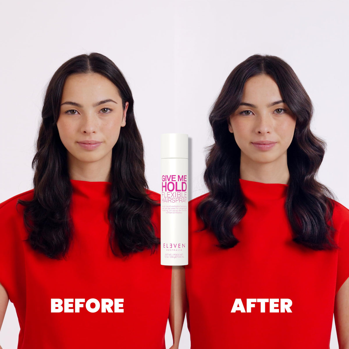 ELEVEN AUSTRALIA Give Me Hold hairspray texture adds volume with light control.