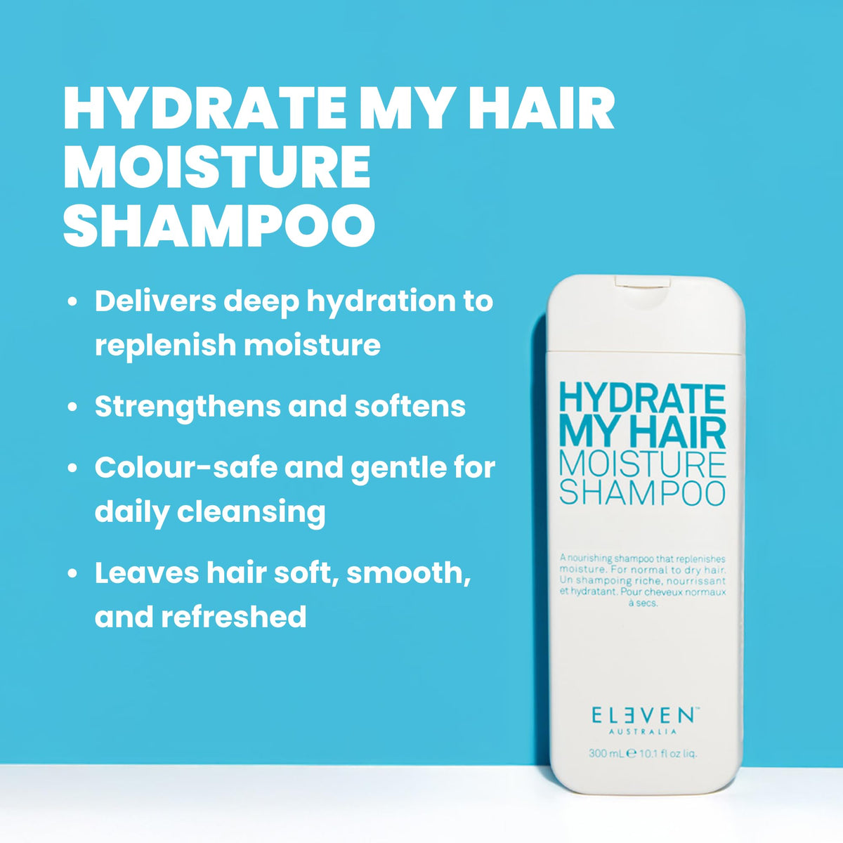 ELEVEN AUSTRALIA Hydrate My Hair shampoo bottle pump for easy, mess-free dispensing.