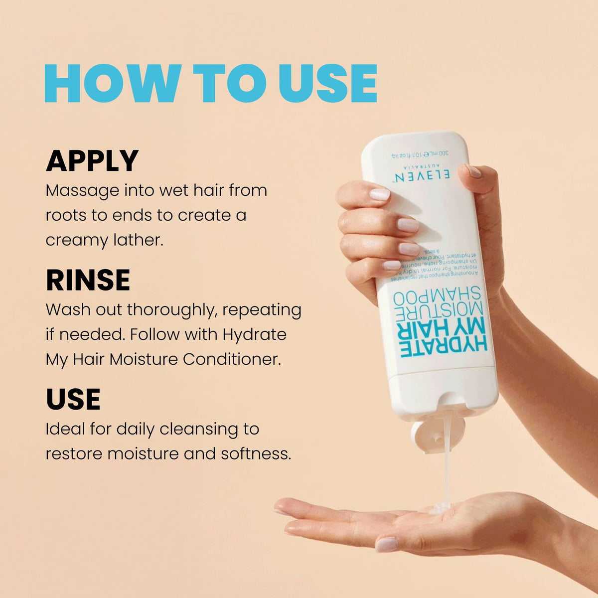 ELEVEN AUSTRALIA Hydrate My Hair shampoo ingredient quinoa highlights natural repair properties.
