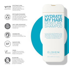 ELEVEN AUSTRALIA Hydrate My Hair shampoo ingredient soy protein supports strength and conditioning.