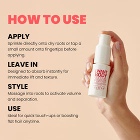 ELEVEN AUSTRALIA I Want Body Volume Powder packaging shows pump for controlled dispensing.