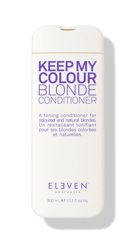 ELEVEN AUSTRALIA Keep My Colour Blonde Conditioner bottle pour shows violet-toning formula for blondes