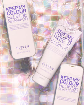 ELEVEN AUSTRALIA Keep My Colour Blonde Conditioner close-up texture reveals creamy violet formula for even toning