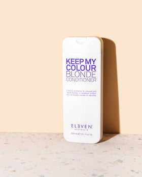 ELEVEN AUSTRALIA Keep My Colour Blonde Conditioner hair-tone result demonstrates refreshed, cooler blonde without brass