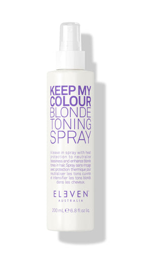 ELEVEN AUSTRALIA Keep My Colour Blonde Toning Spray bottle neutralizes brass and enhances blonde shine.