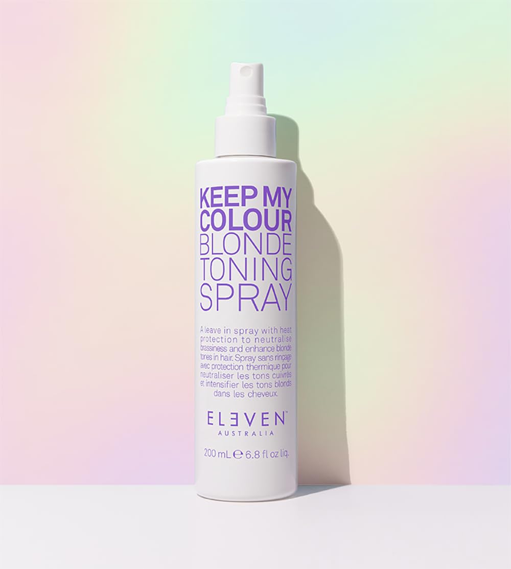 ELEVEN AUSTRALIA Keep My Colour Blonde Toning Spray enhances silver and light blonde tones with a luminous finish.