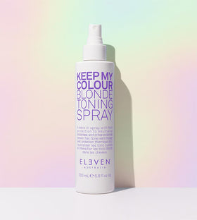 ELEVEN AUSTRALIA Keep My Colour Blonde Toning Spray enhances silver and light blonde tones with a luminous finish.