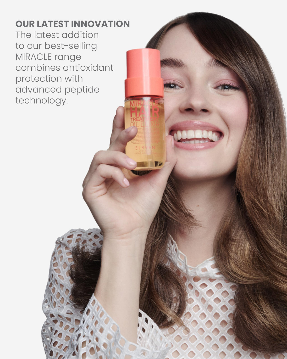 ELEVEN AUSTRALIA Miracle Hair Treatment Oil Elixir being poured for lightweight hydration
