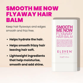 ELEVEN AUSTRALIA Flyaway balm on hair ends reduces flyaways and adds hydration.