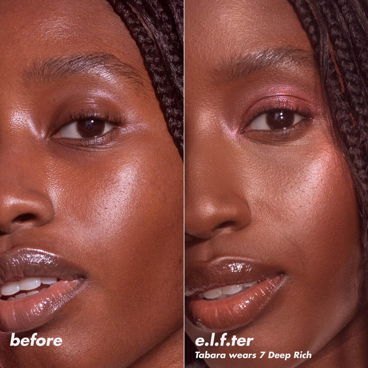 e.l.f. Halo Glow Powder Filter paired with Halo Glow Liquid Filter for airbrushed look