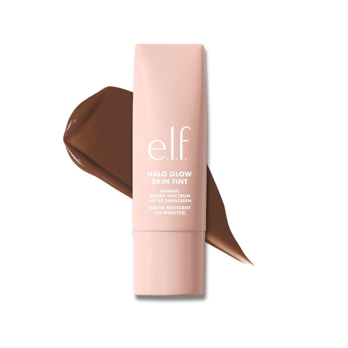 e.l.f. Halo Glow Skin Tint bottle pouring for an easy, sun-safe daily finish.