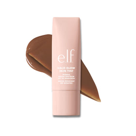 e.l.f. Halo Glow Skin Tint bottle close-up showing lightweight mineral SPF 50 protection.